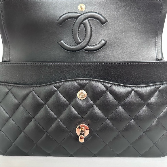 21B Chanel Medium Black Lambskin Classic Flap with Rose Gold Hardware - Picture 10 of 16